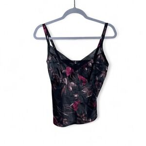 Vtg George Sleeveless Babydoll Cami Slip Top Black Satin Y2K 90s Whimsigoth Sz